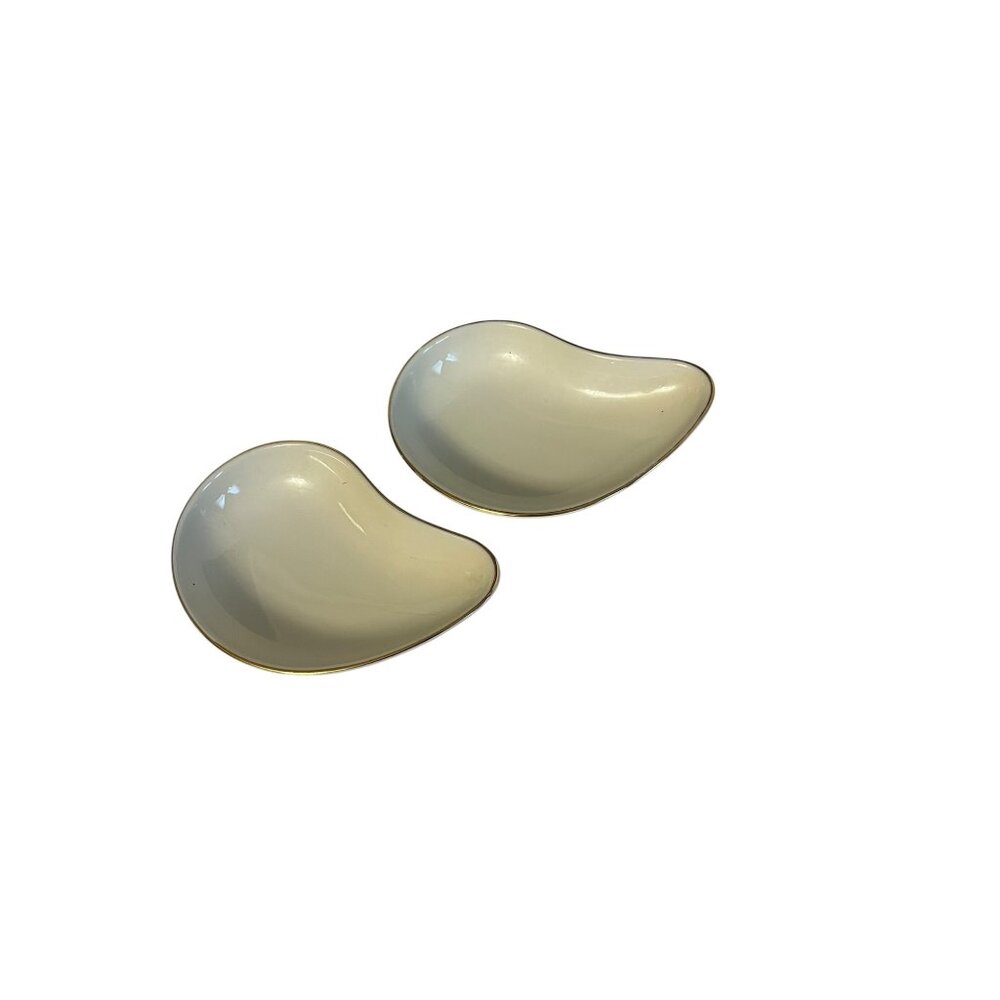 Vintage Ben Rickert Japan Porcelain Kidney Shaped Trinket Dishes Set Gold Rim